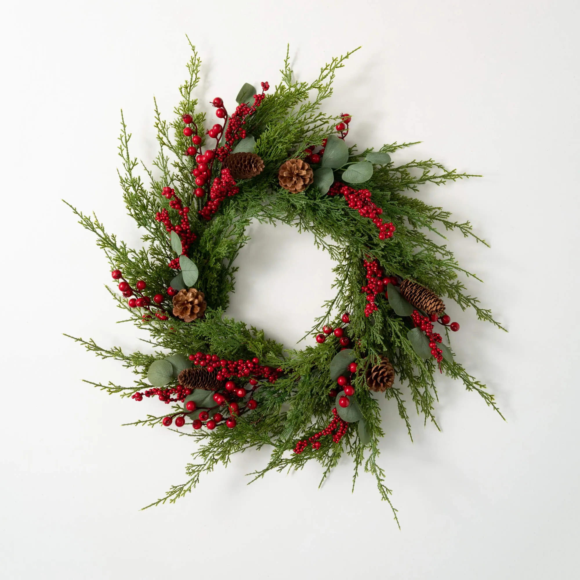 24"H Sullivans Cedar Berry Wreath, Green Winter Wreaths For Front Door