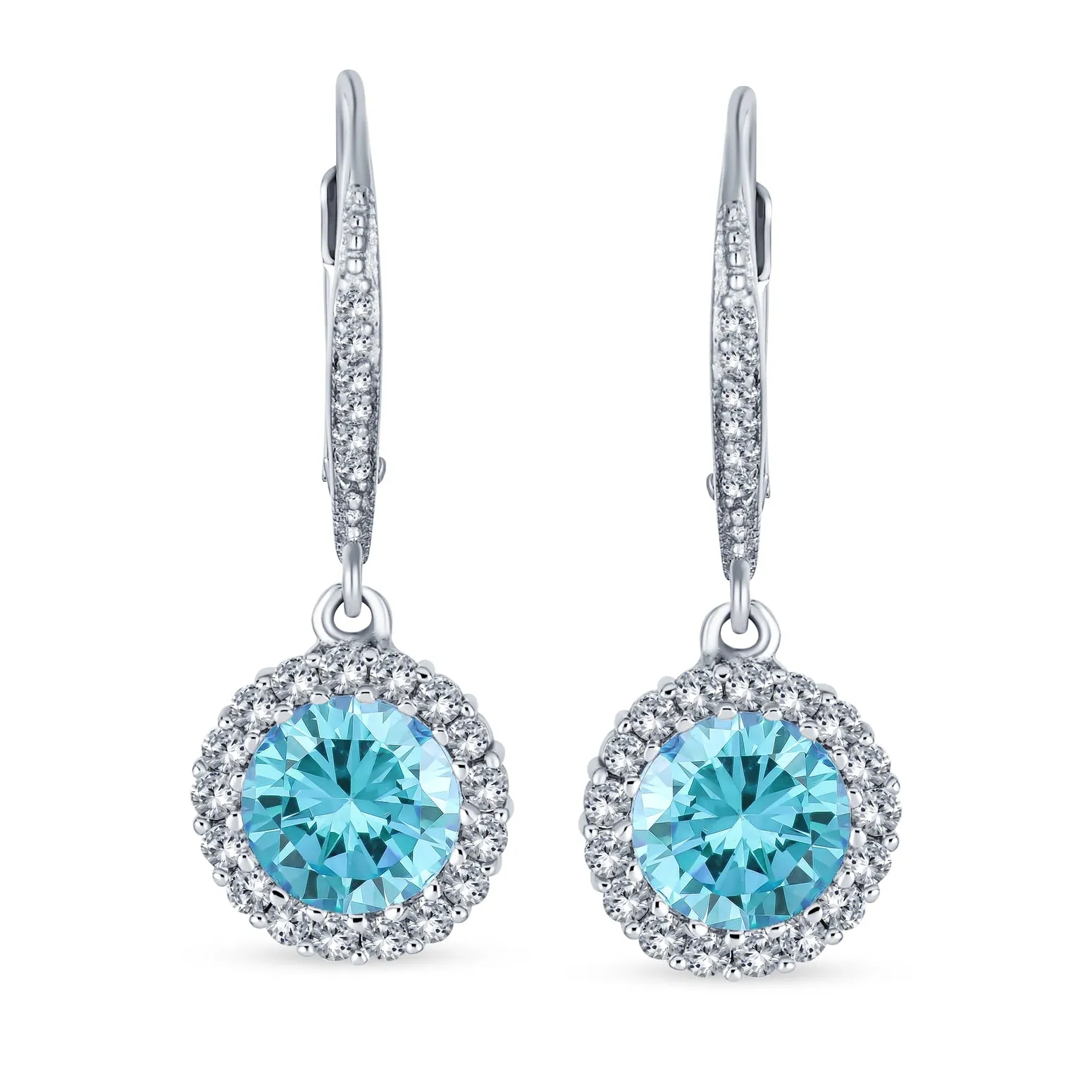 3.5CT Solitaire Halo CZ Dangle Earring Sterling Silver More Colors