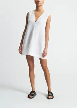 ASCENO Derya Mini Dress White Organic Linen UK XS