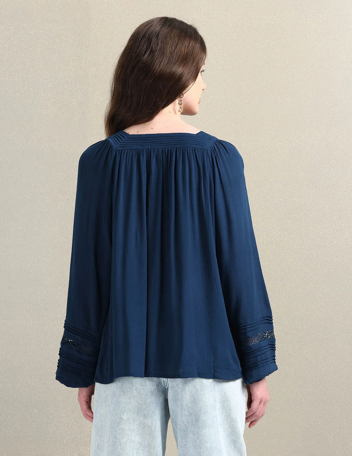 Bishop Sleeve Crinkle Viscose Top