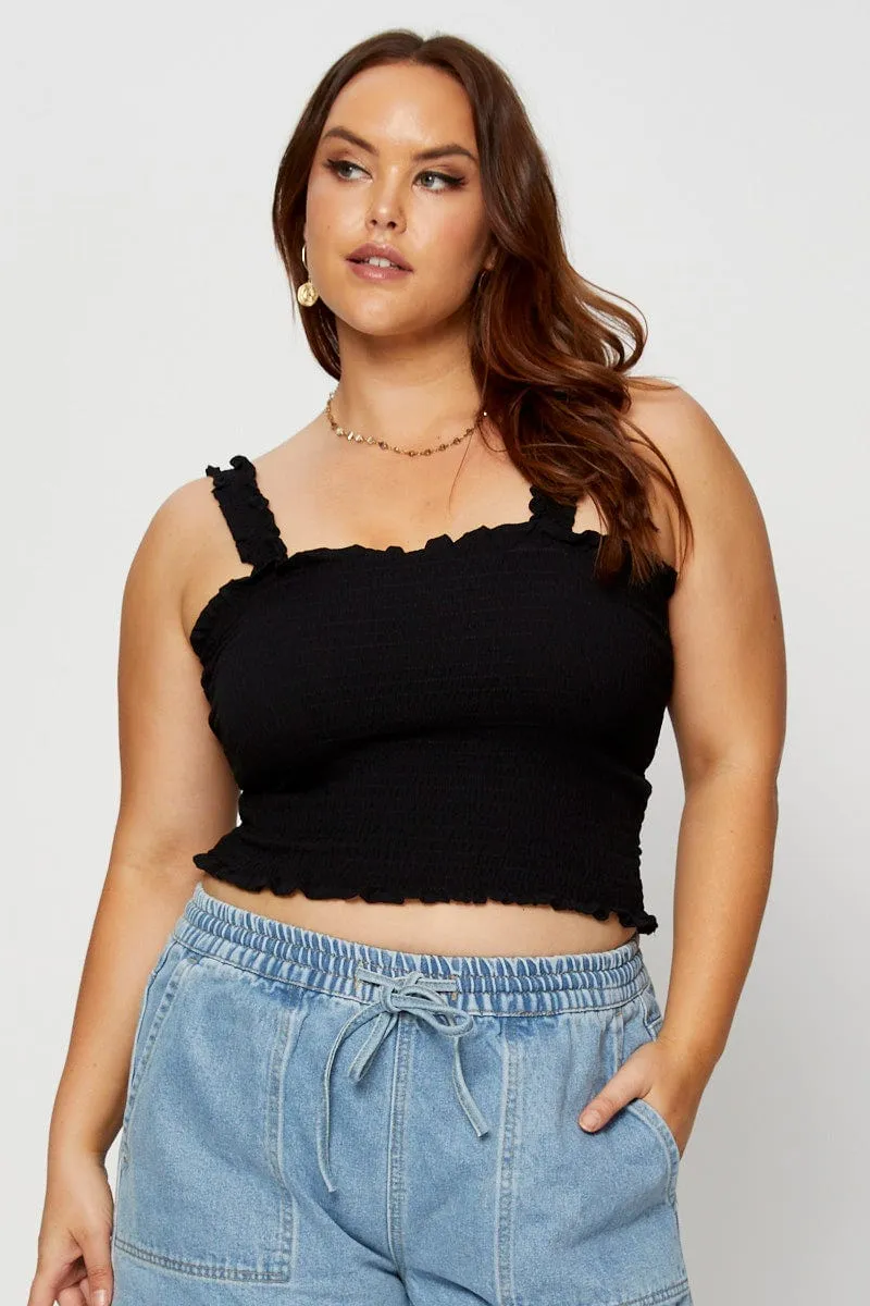 Black Crop Top Sleeveless Shirred