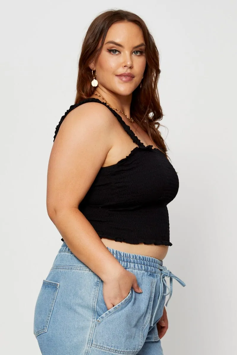 Black Crop Top Sleeveless Shirred