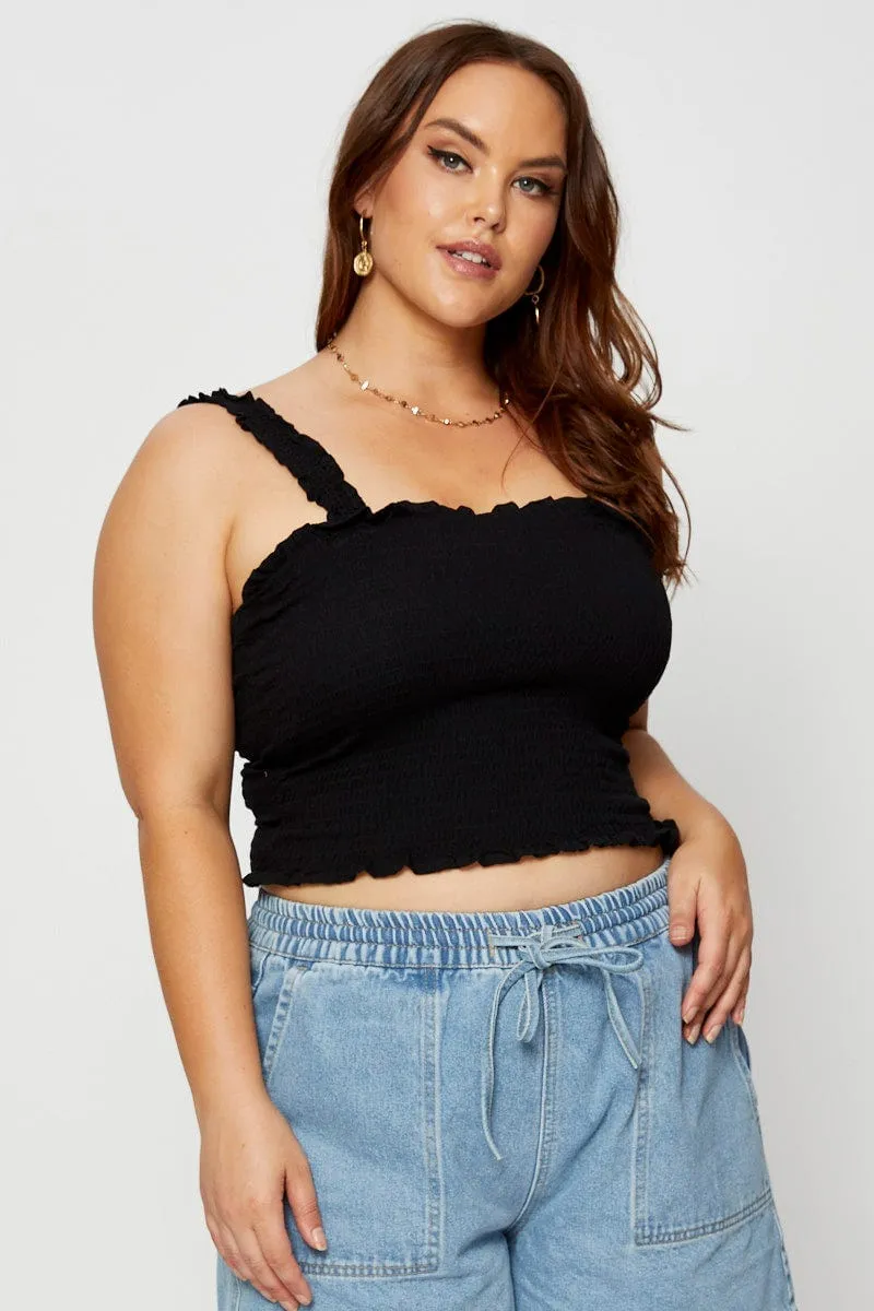 Black Crop Top Sleeveless Shirred