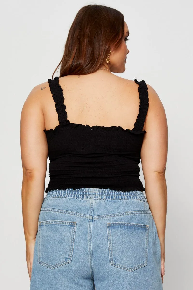 Black Crop Top Sleeveless Shirred