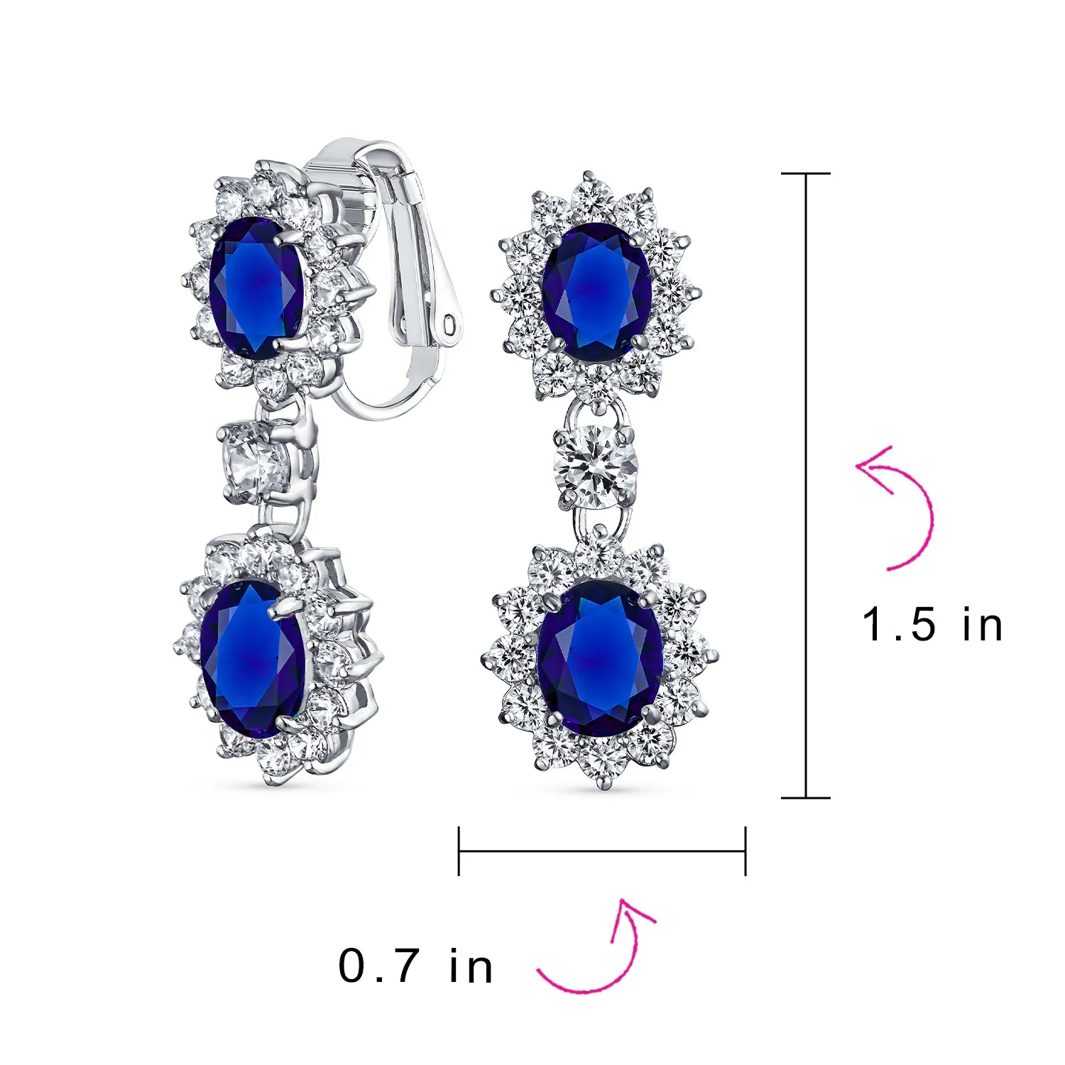 Bridal Oval Teardrop AAA CZ Halo Clip On Dangling Chandelier Earrings