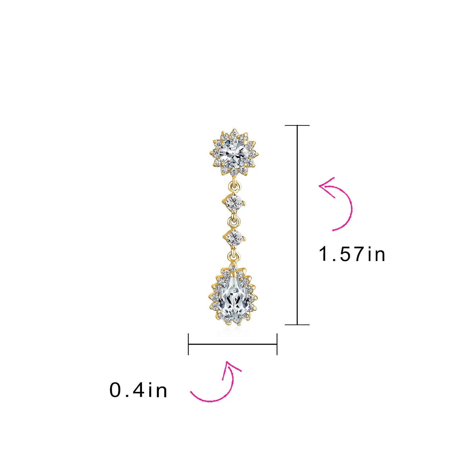 Bridal Oval Teardrop AAA CZ Halo Clip On Dangling Chandelier Earrings