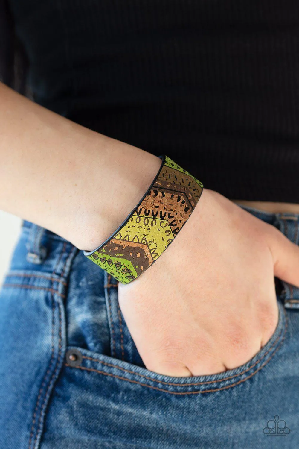 Come Uncorked Green Cork Cuff Bracelet - Paparazzi Accessories