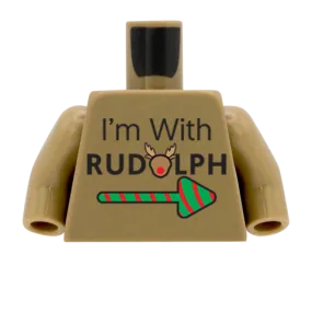 Dark Tan 'I'm With Rudolph' Christmas Jumper - Custom Design Minifigure Torso