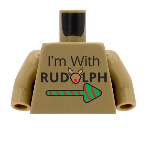 Dark Tan 'I'm With Rudolph' Christmas Jumper - Custom Design Minifigure Torso