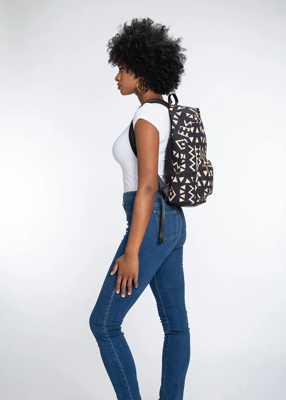 Dembe Unisex African Print Backpack (Tan Black Tribal)