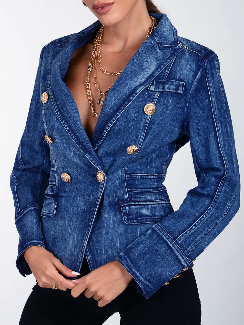 Double-Breasted Denim Blazer