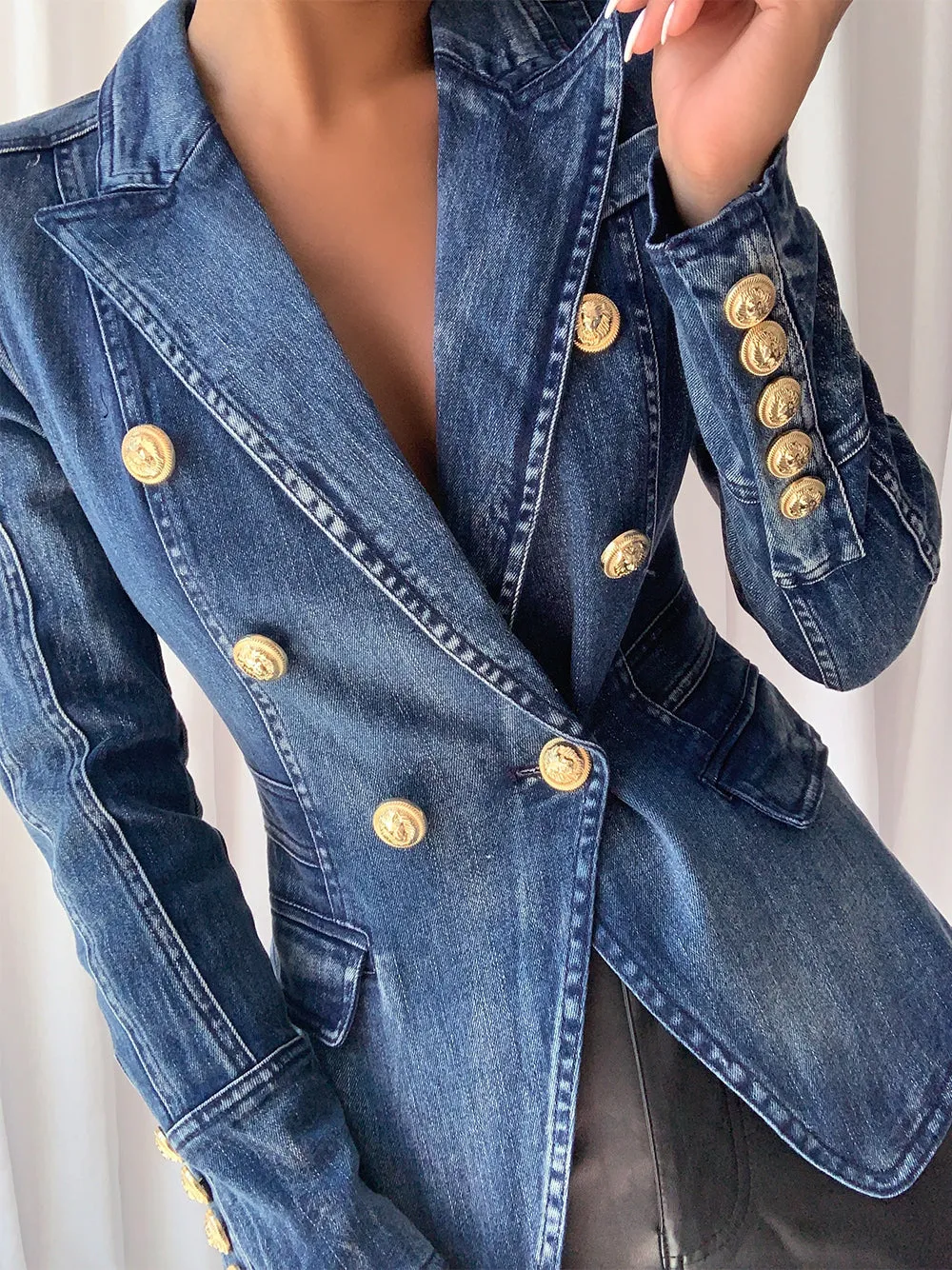 Double-Breasted Denim Blazer