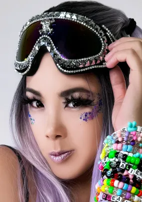 Dune Diva Rhinestone Silver Rave Goggle