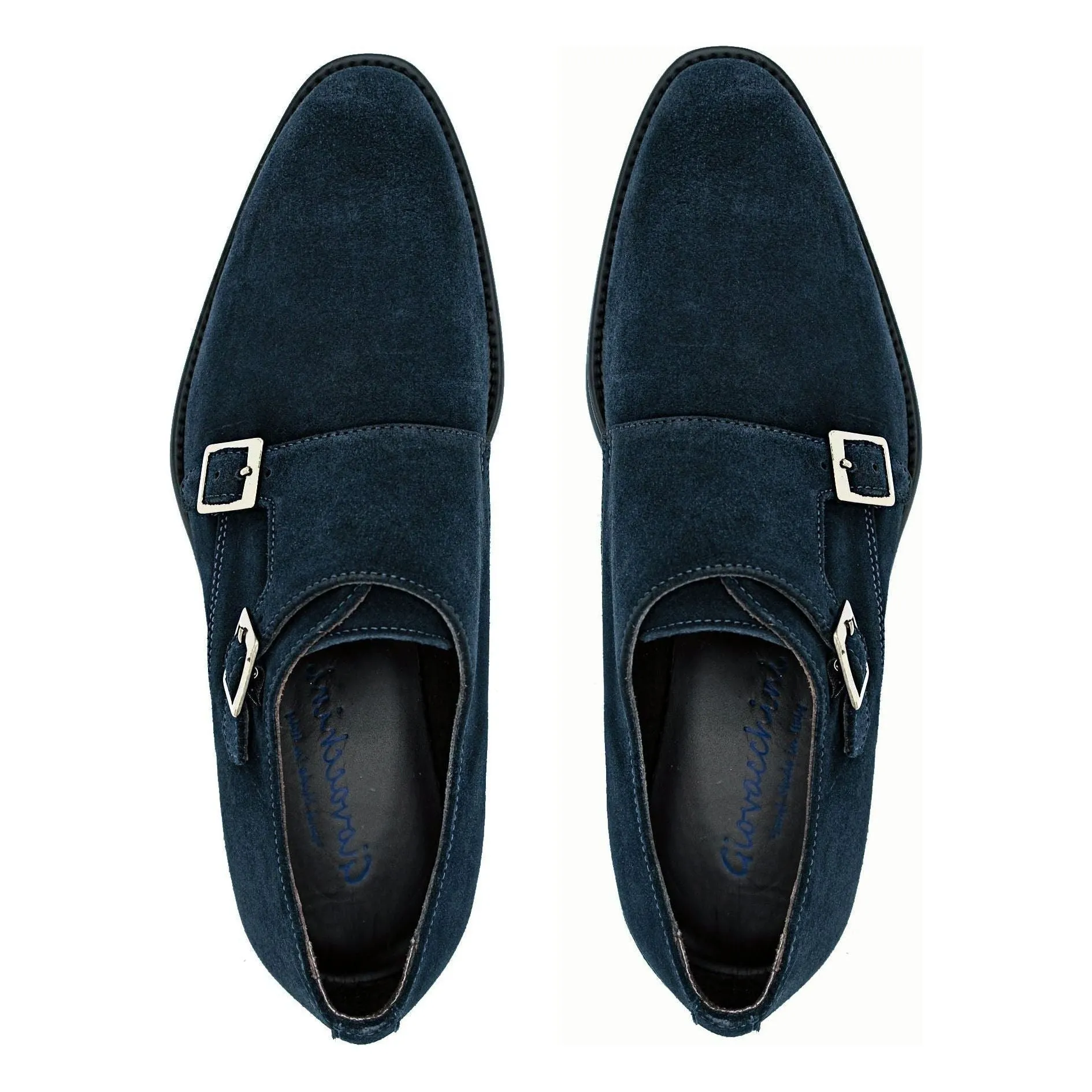 Giovacchini By Belvedere Italian Shoes Double Monk Strap Suede Navy Francesco