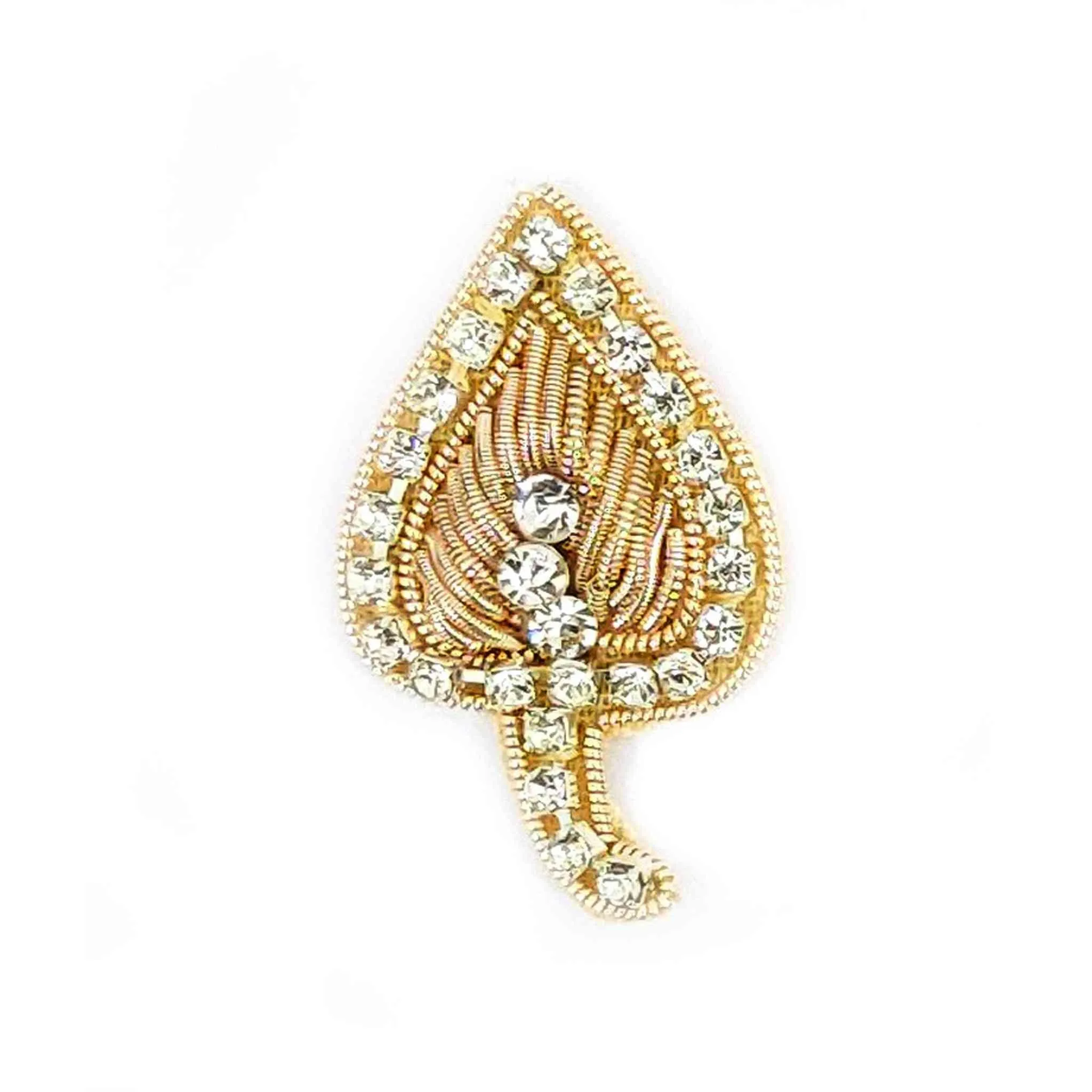 Golden Crystal Leaf Applique Buti - Add Luxury to Your Attire! - 11226