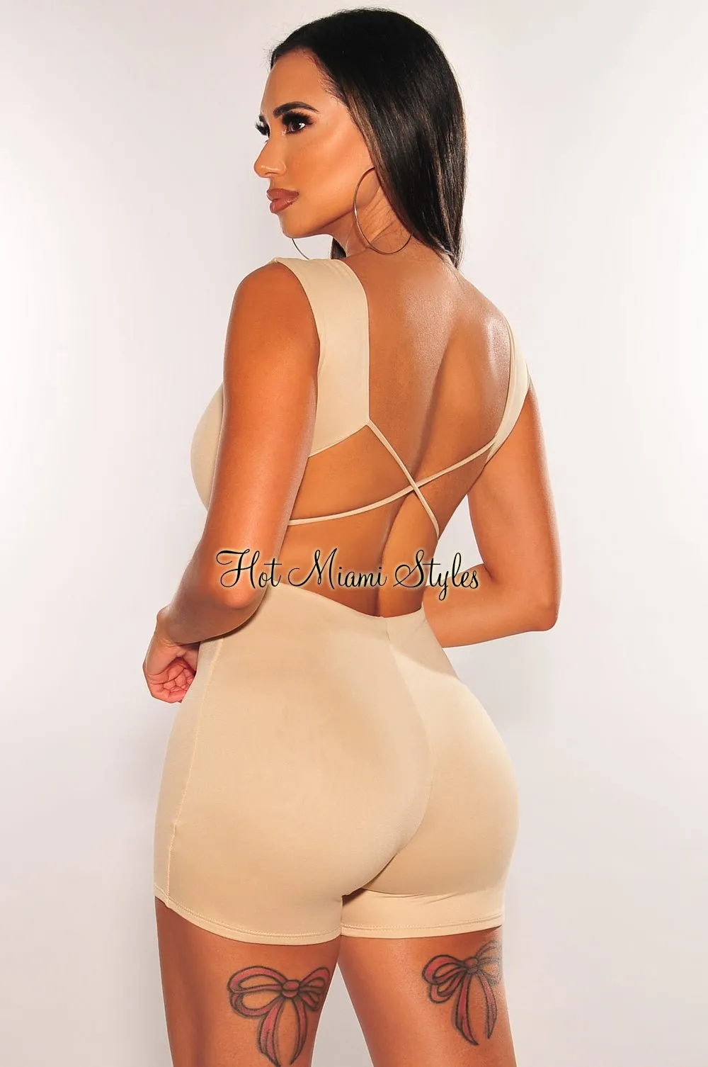 HMS Essential: Nude Sleeveless Criss Cross Open Back Romper