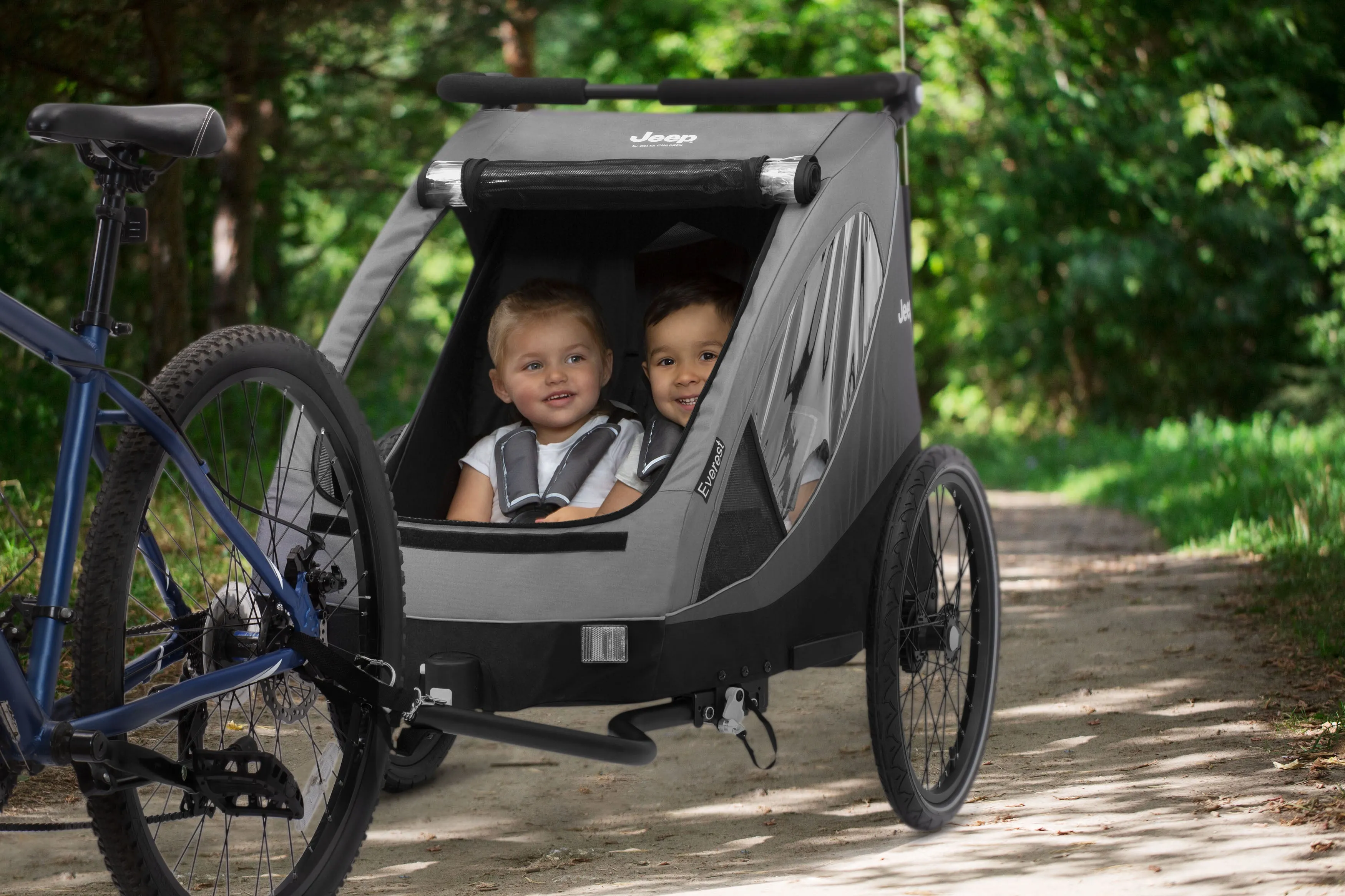 Jeep Everest 2-in-1 Child Bike Trailer and Stroller for 2 Kids