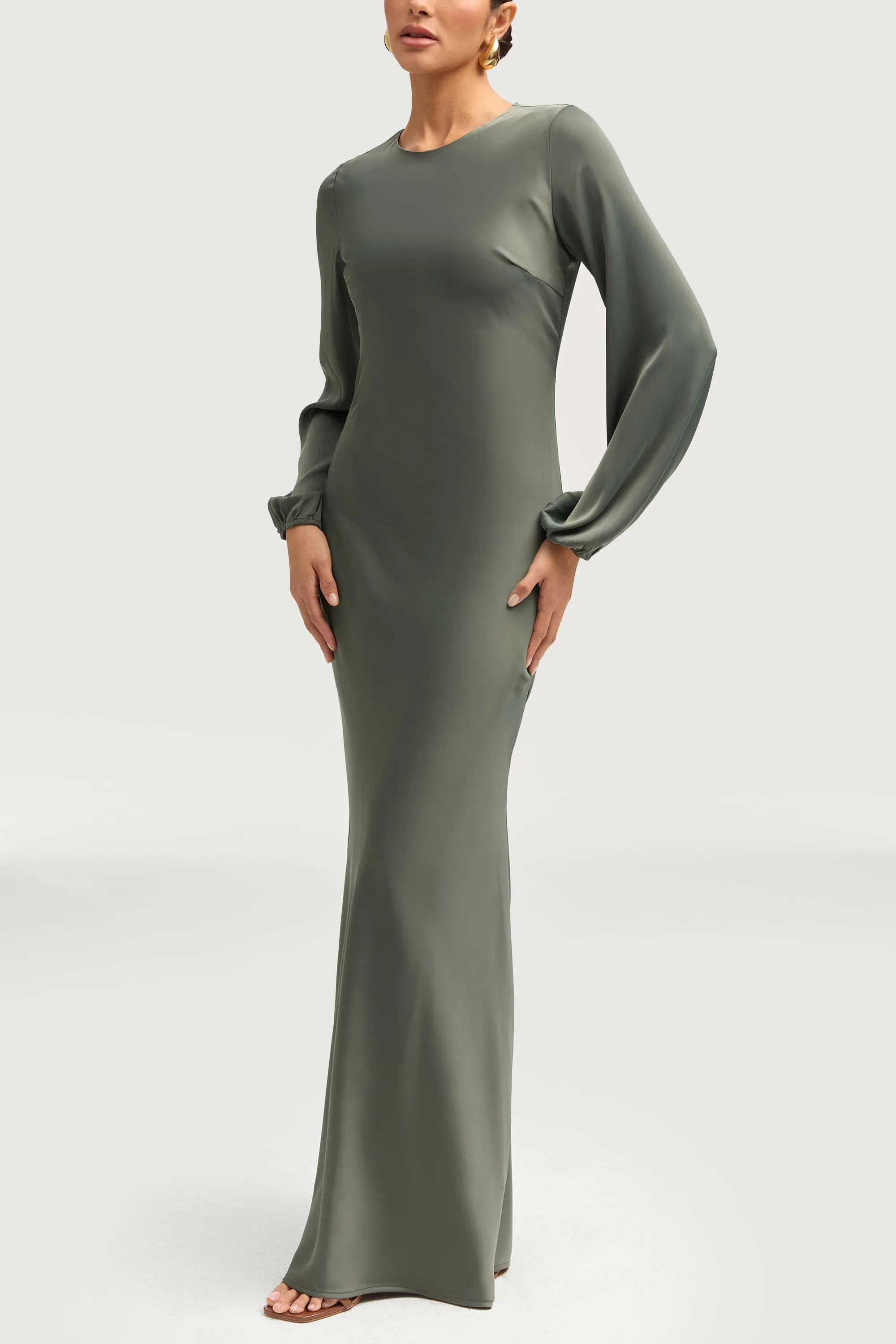 Kamila Satin Maxi Dress - Sage