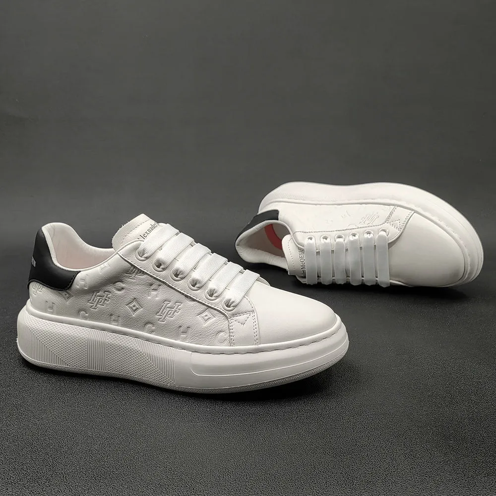 Men Fashion Embossed Leather Flat Casual Sneakers