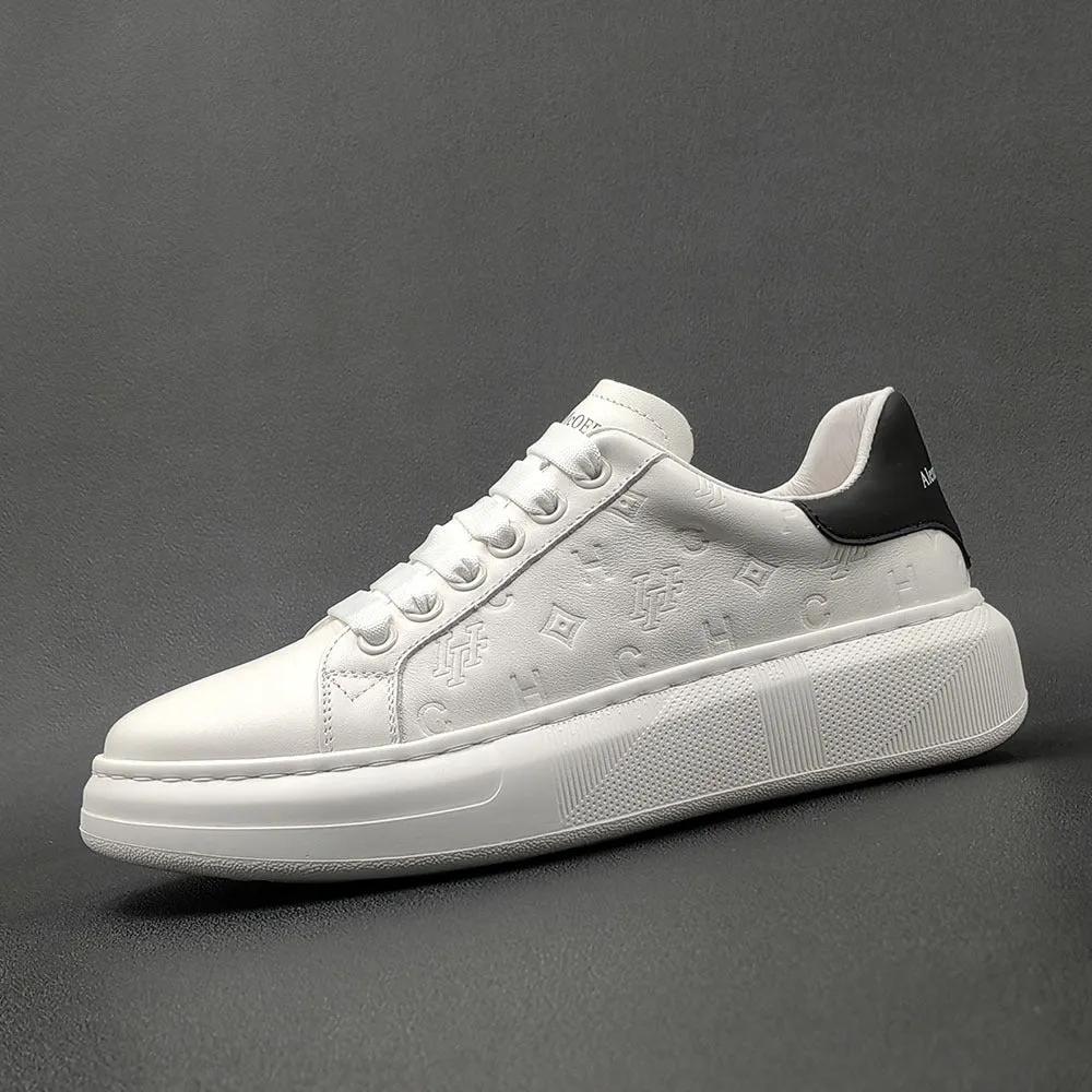 Men Fashion Embossed Leather Flat Casual Sneakers