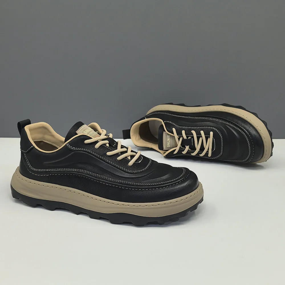 Men Retro Leather Anti-Slip Casual Sneakers