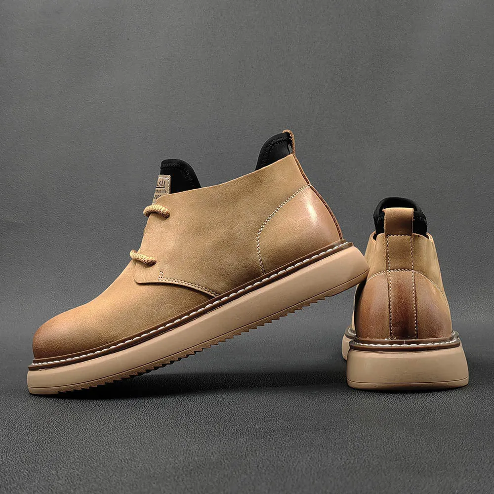 Men Retro Minimalist Leather Casual Ankle Work Boots