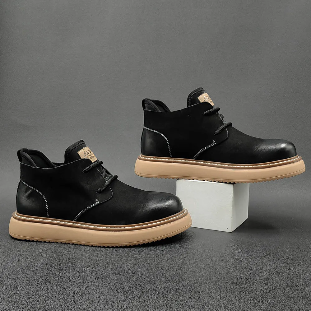 Men Retro Minimalist Leather Casual Ankle Work Boots