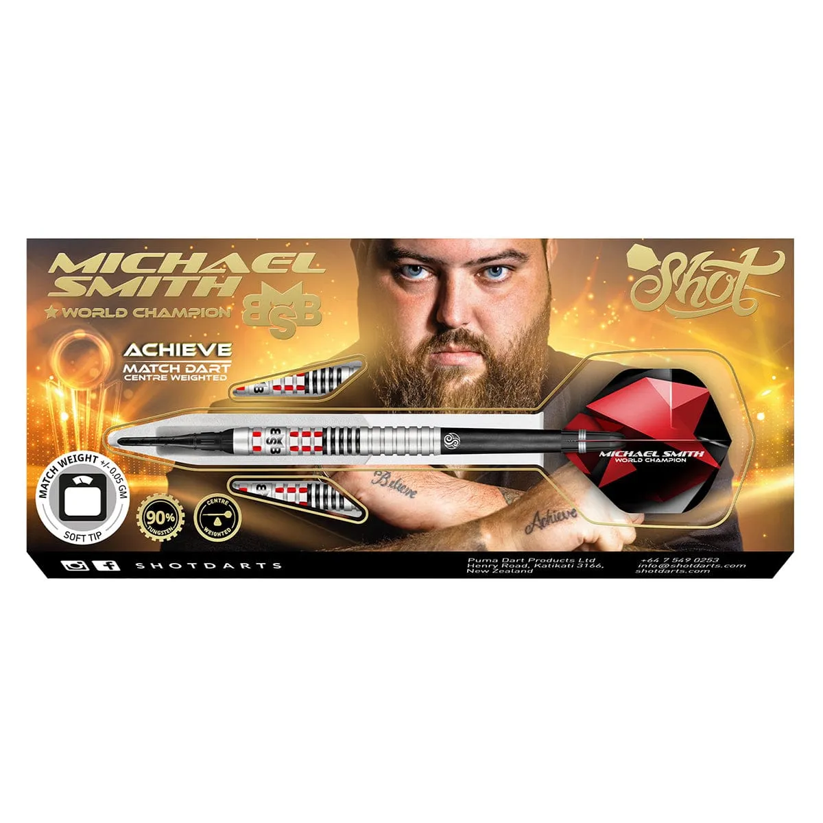 Michael Smith Achieve Soft Tip Dart Set-90% Tungsten Barrels