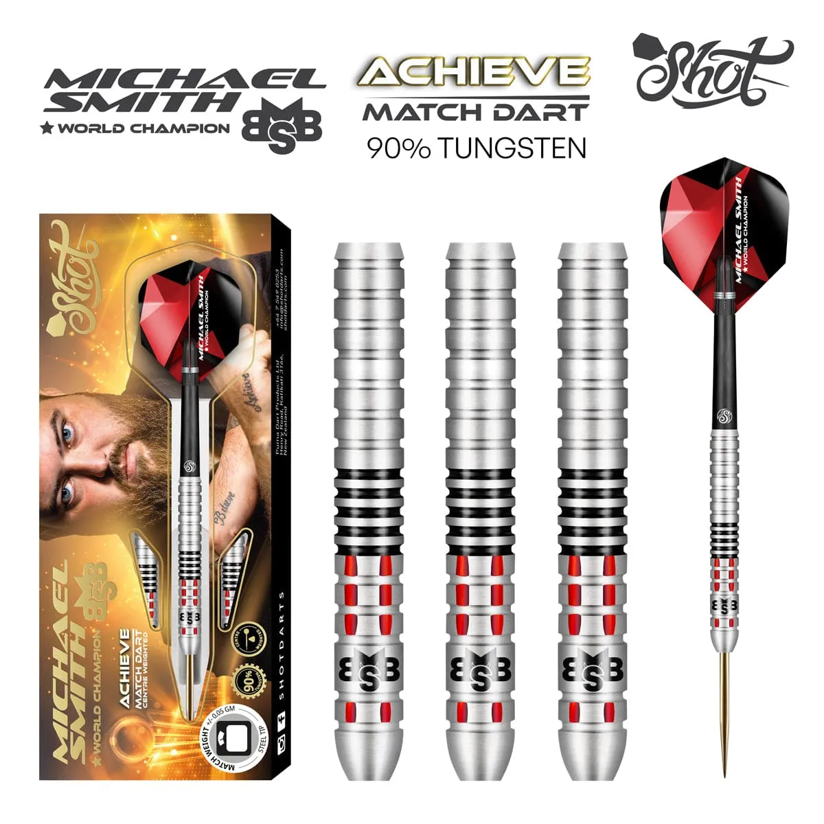 Michael Smith Achieve Steel Tip Dart Set-90% Tungsten Barrels