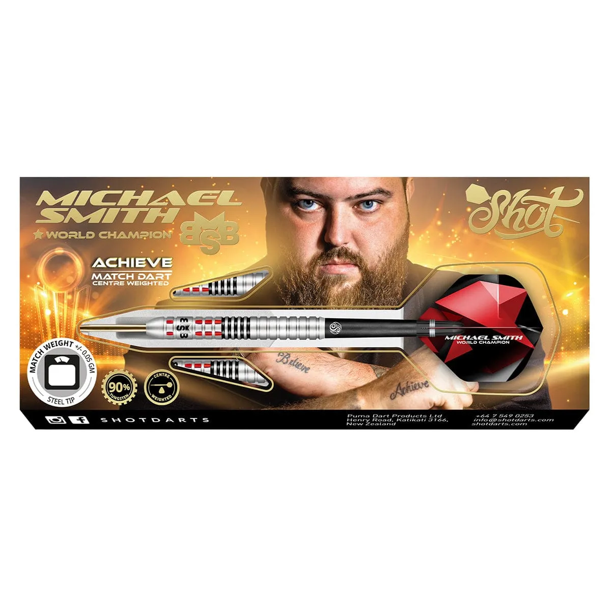 Michael Smith Achieve Steel Tip Dart Set-90% Tungsten Barrels