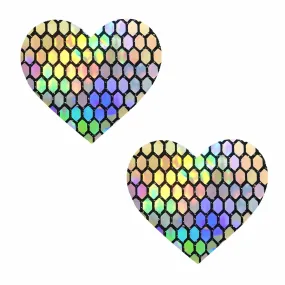 Mirrored Mayhem Silver Holographic I Heart U Nipple Cover Pasties