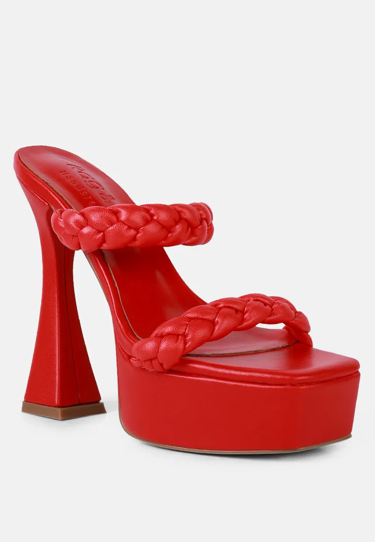 PIN-UP Red Braided High Heel Sandals