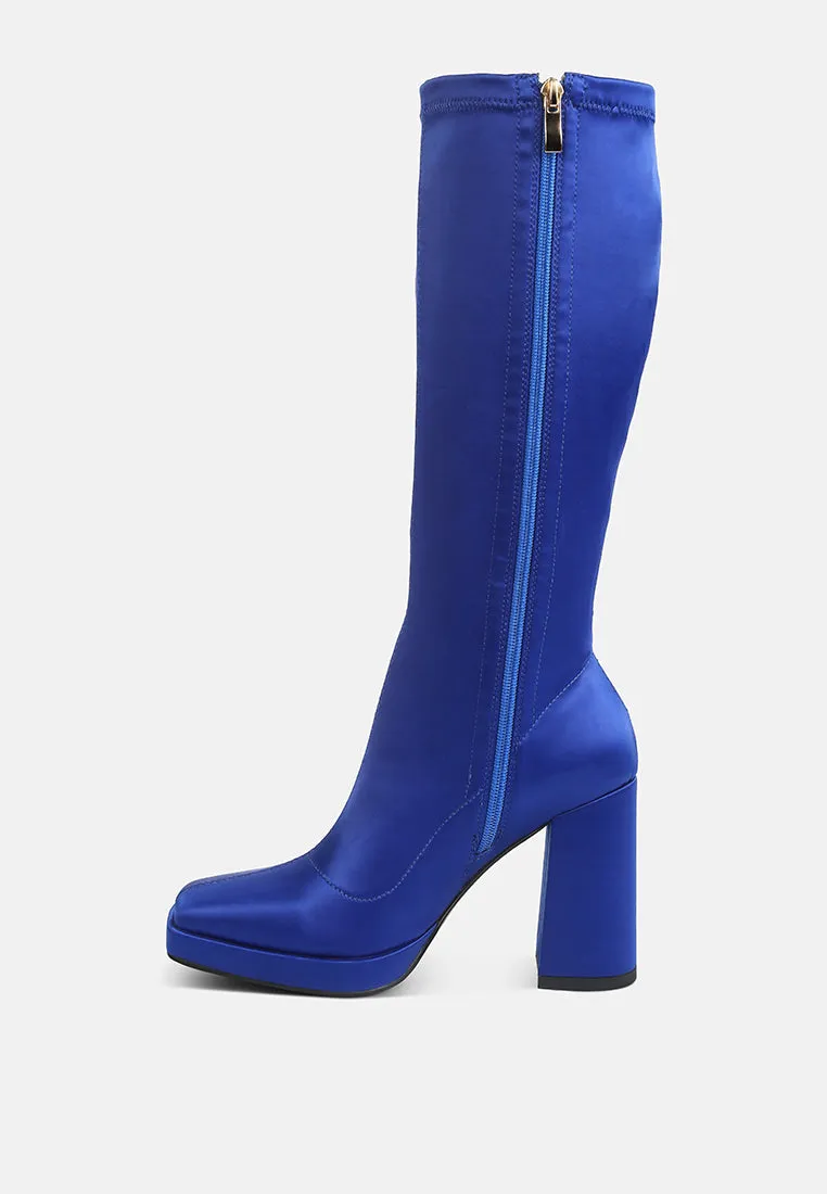 PRESTO Blue Stretchable Satin Long Boot