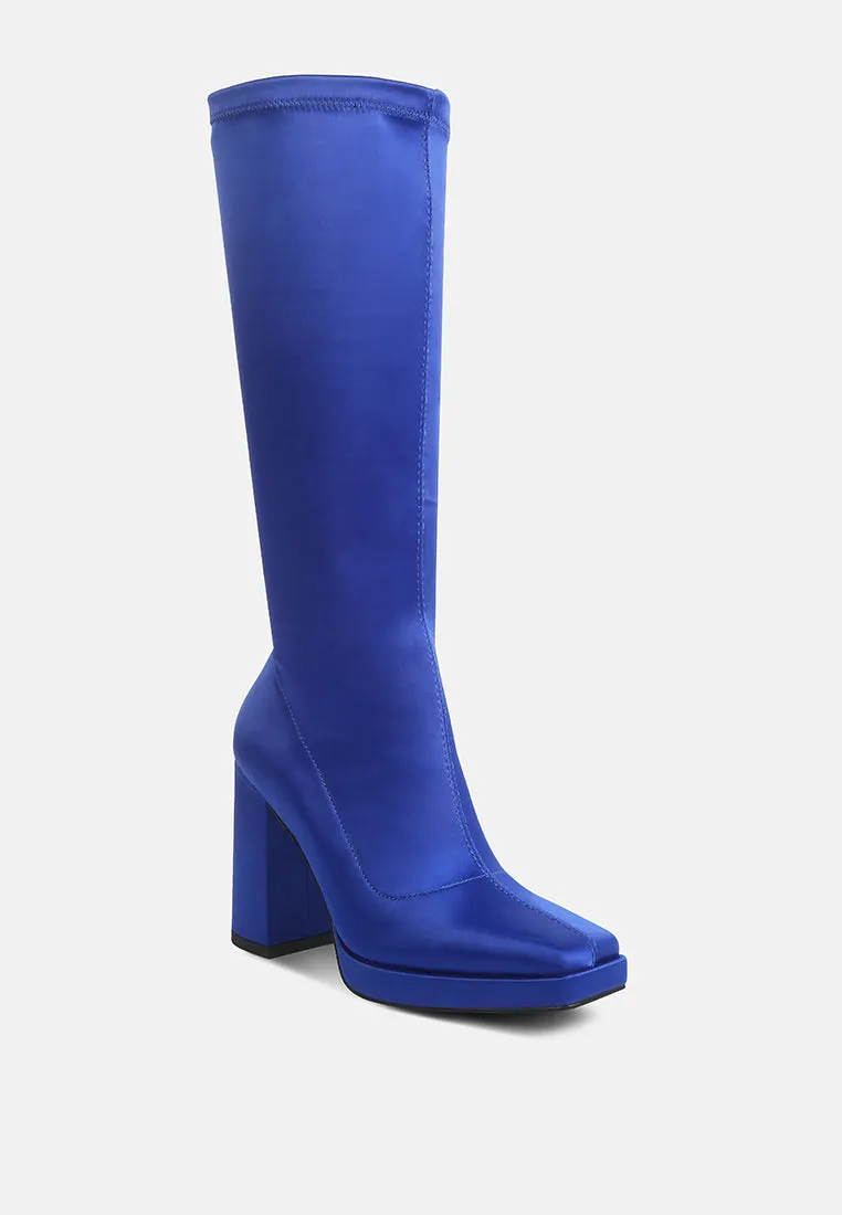 PRESTO Blue Stretchable Satin Long Boot