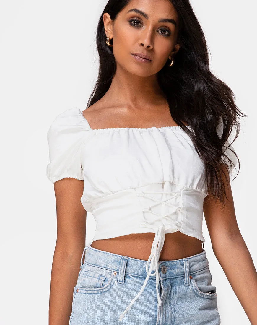 Ruiz Off The Shoulder Top in Satin Ivory