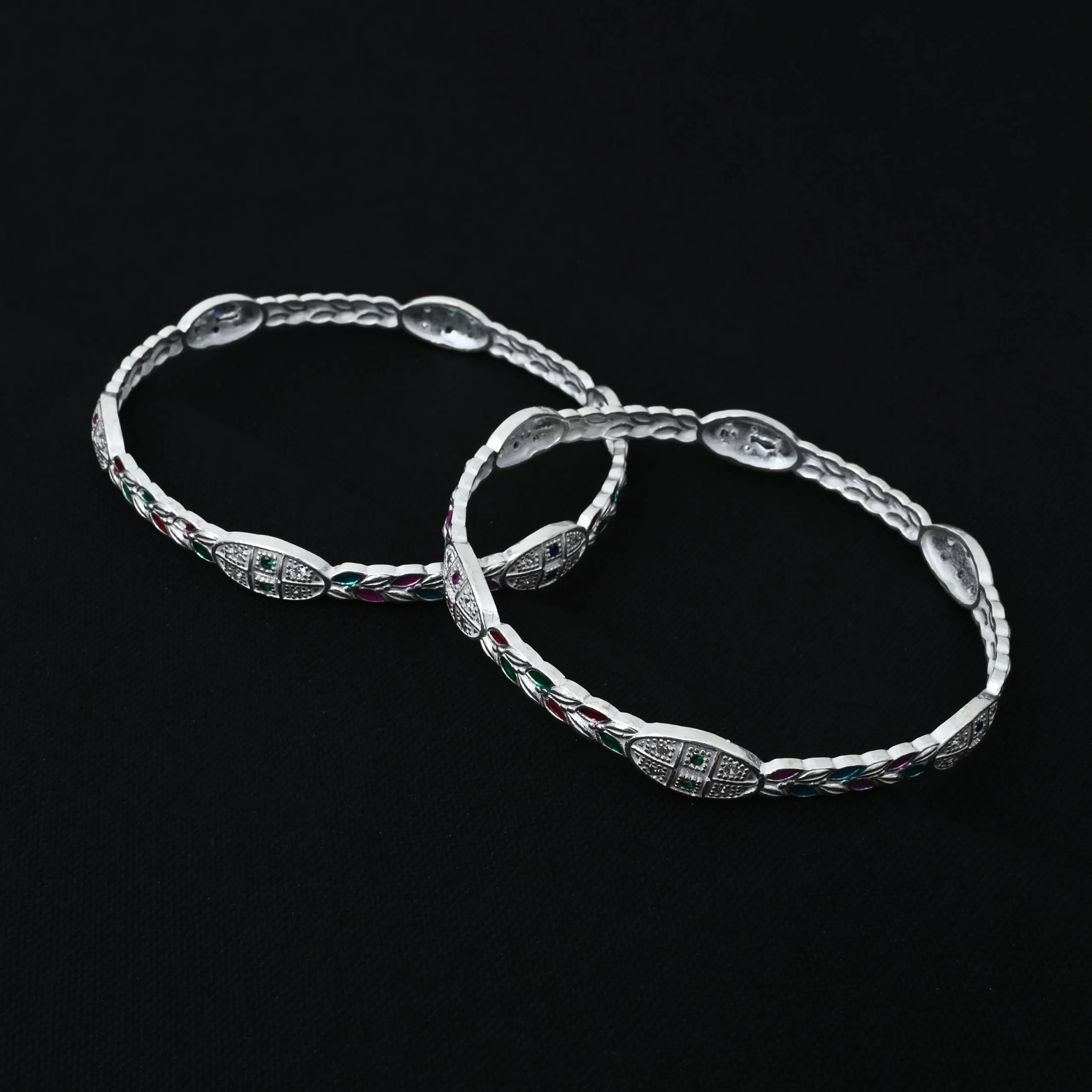 Silver Attractive Colorful Leaves Bangles for Her