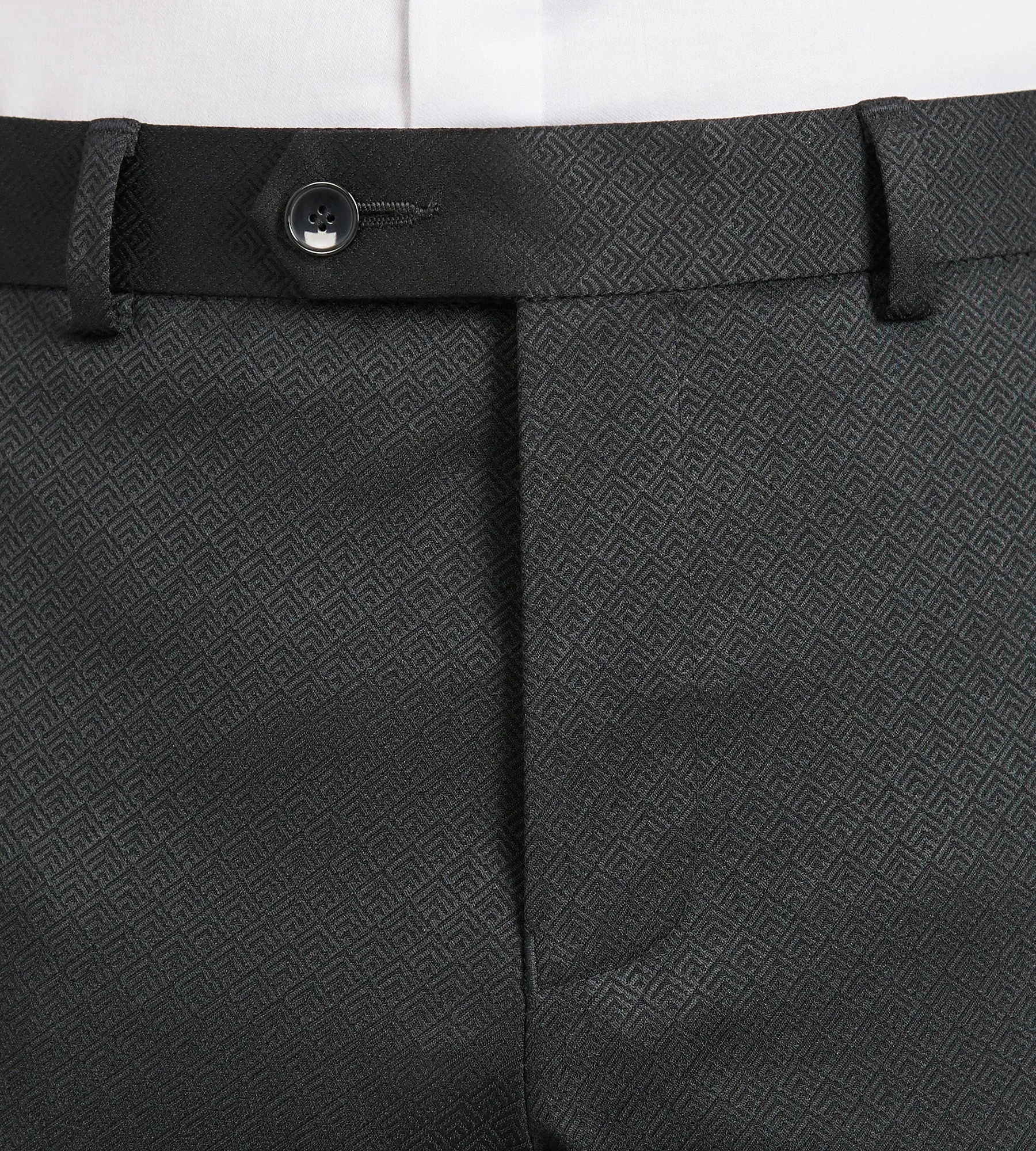 Slim Fit Black Jacquard Tuxedo Pants