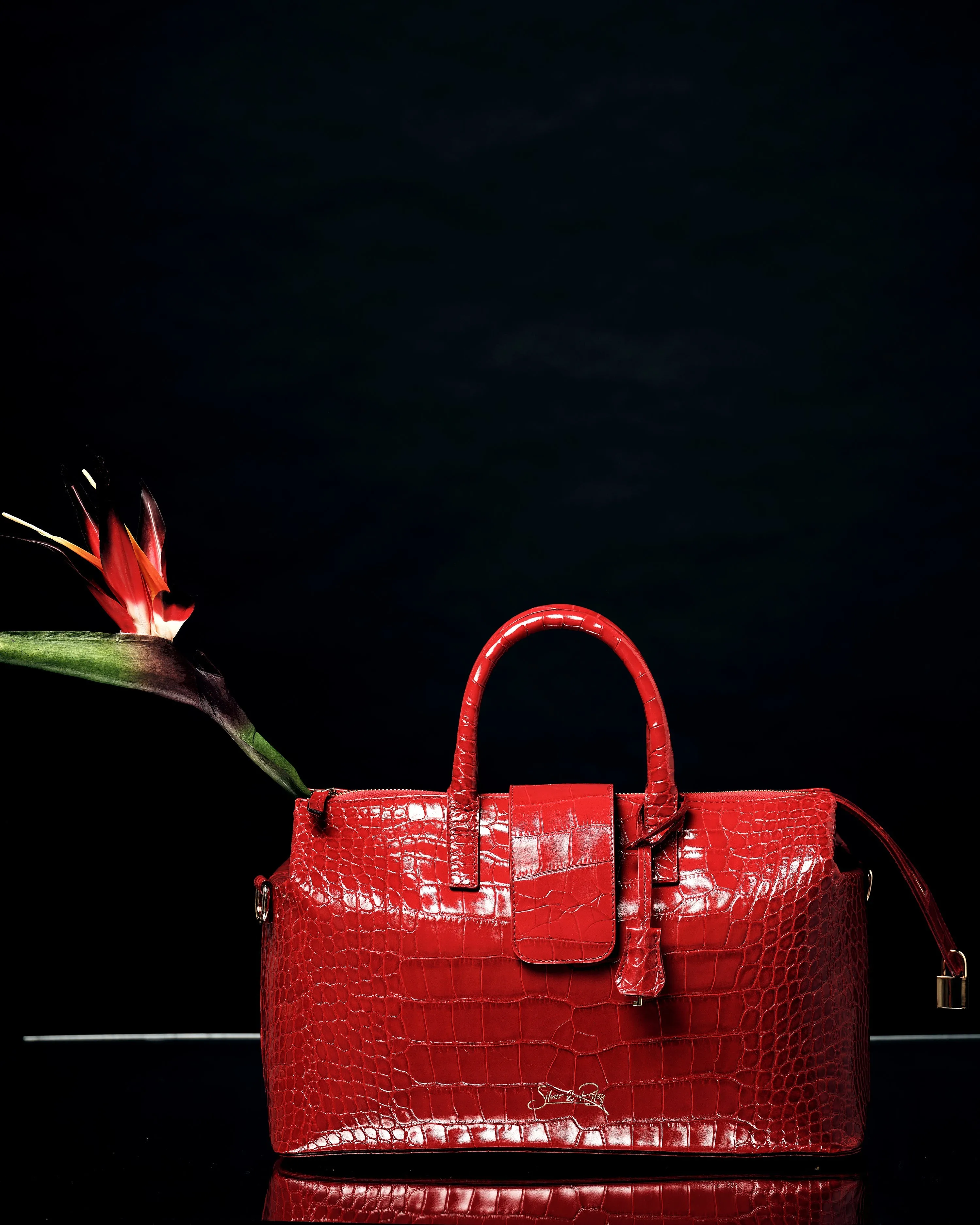 SSW - Convertible Executive Leather Bag in Crocodile Print Fiery Red