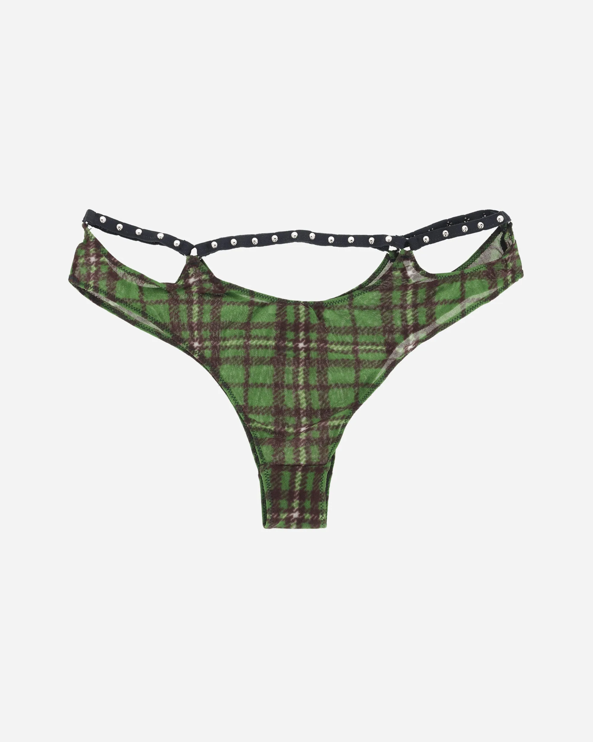 Tartan Studded Thong Green