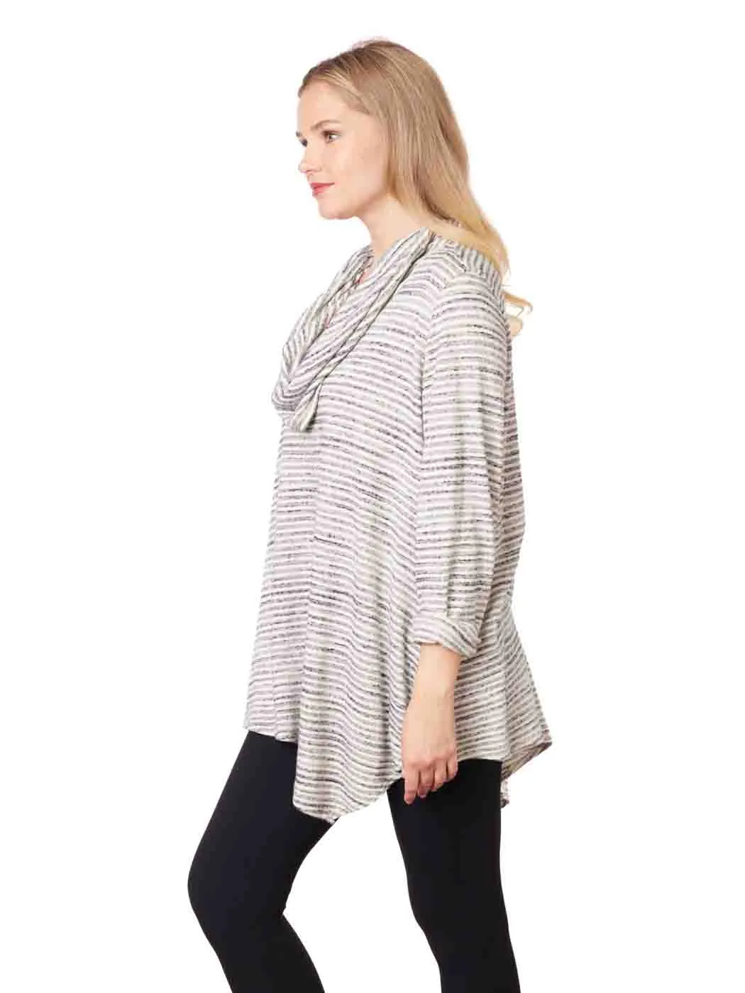 Tianello "Plus" Sized Pique Knit Jersey Jacquard "Toni Cowl Tunic"