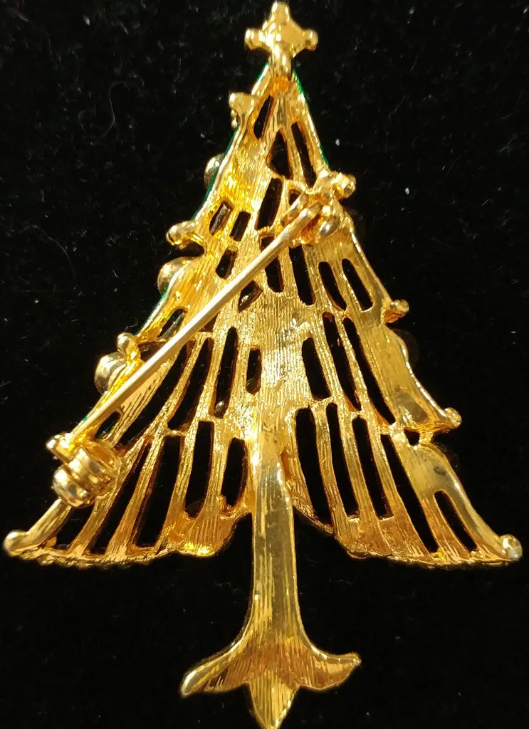 VINTAGE '60S CHRISTMAS TREE SPARKLING RHINESTONE ORNAMENTS PIN CHRISTMAS ORNAMENT PIN / CHRISTMAS BROACH