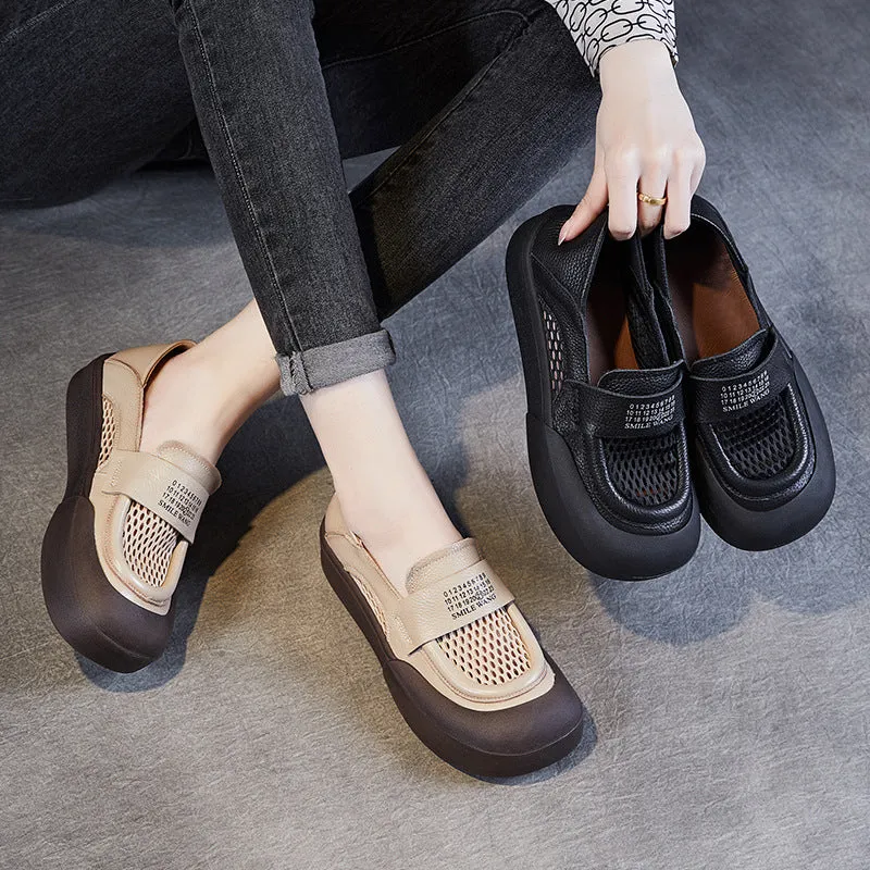 Women Breathable Mesh Leather Flat Casual Shoes