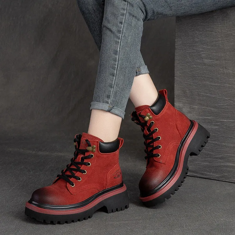 Women Classic Casual Leather Thick Soled Boots