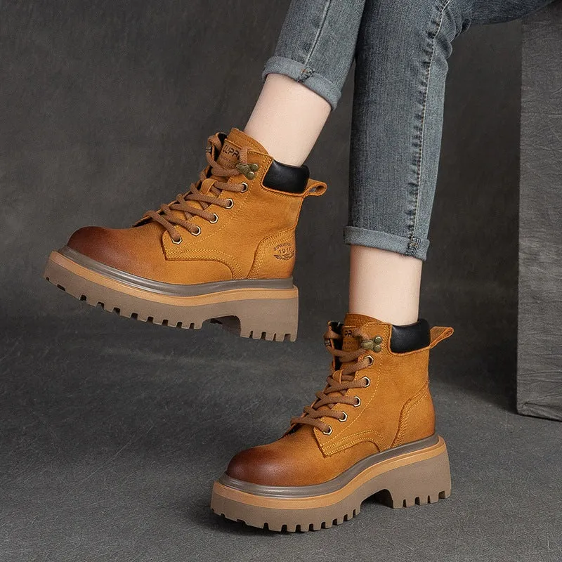 Women Classic Casual Leather Thick Soled Boots