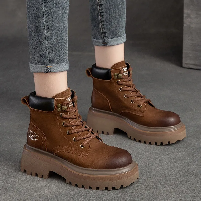 Women Classic Casual Leather Thick Soled Boots