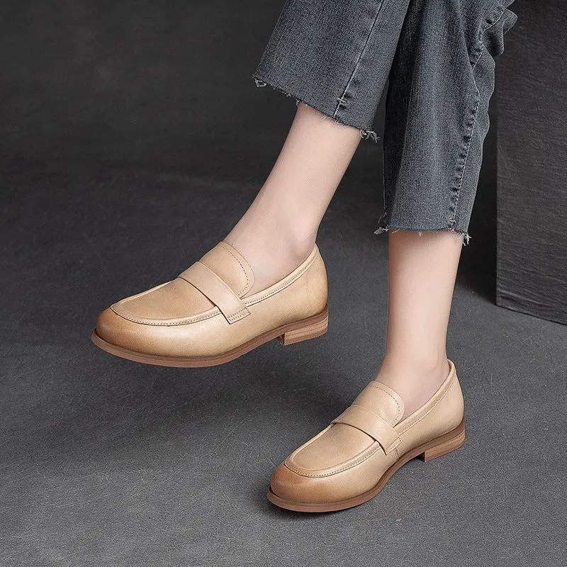 Women Classic Leather Solid Casual Loafers