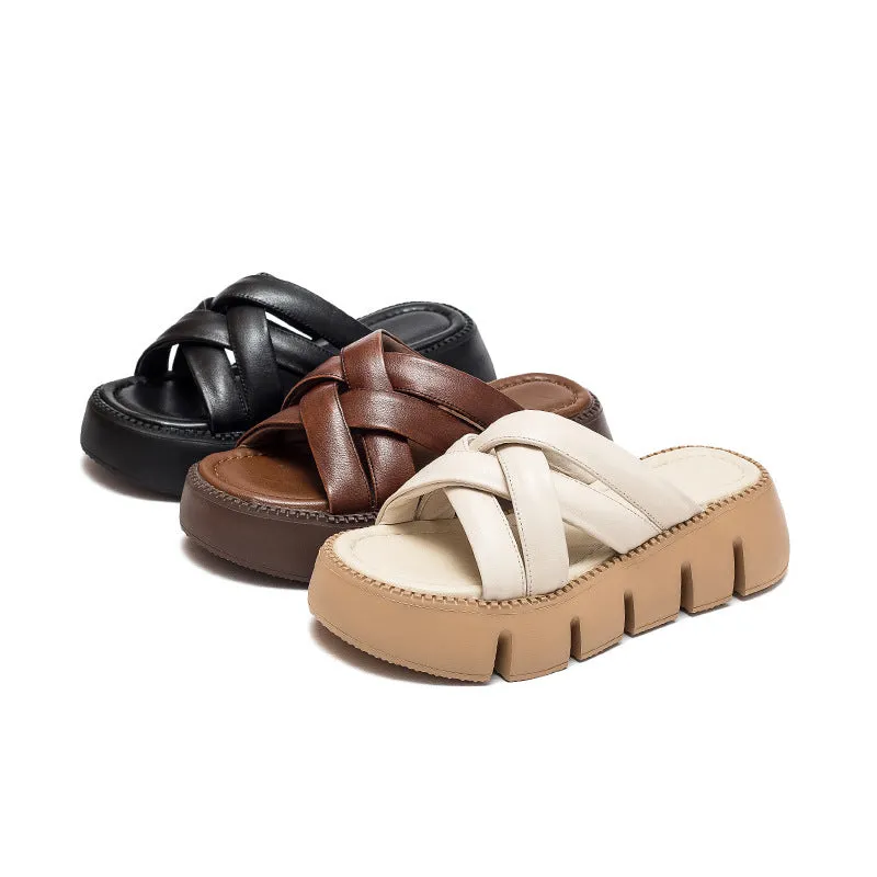 Women Handcraft Leather Summer Casual Sandals Slides