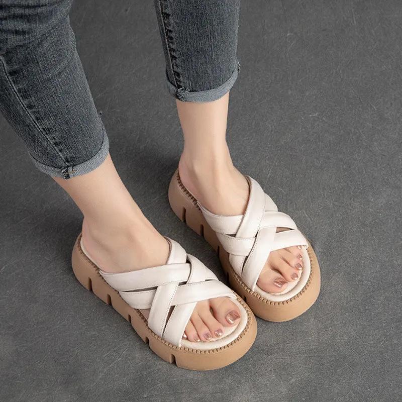 Women Handcraft Leather Summer Casual Sandals Slides