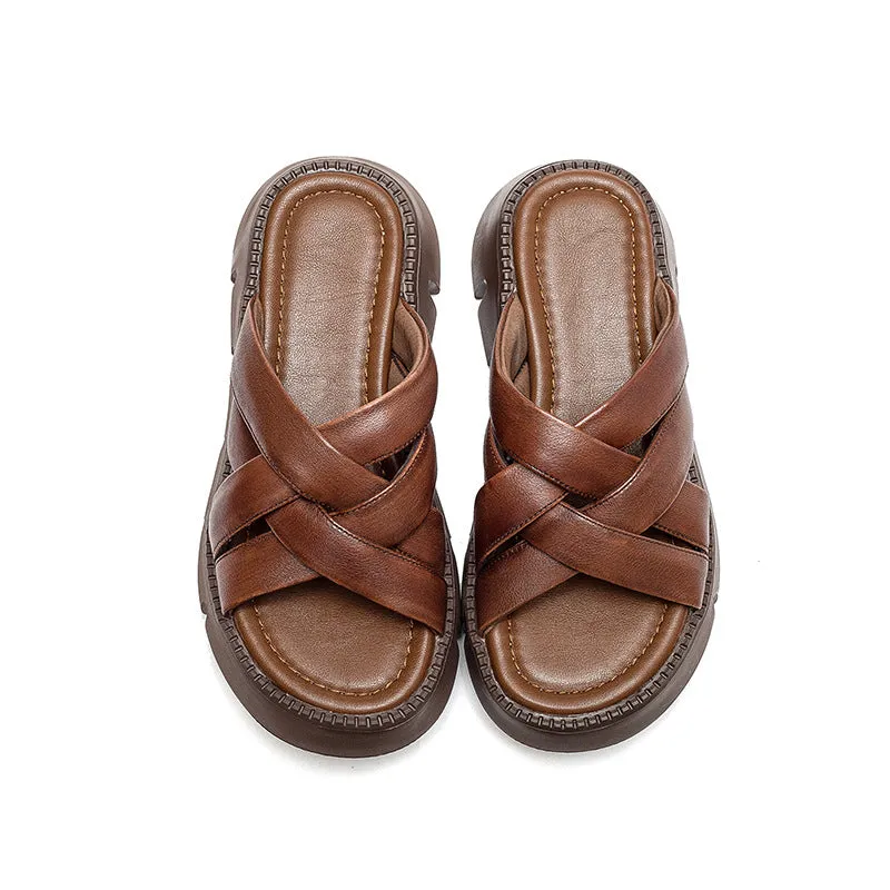 Women Handcraft Leather Summer Casual Sandals Slides