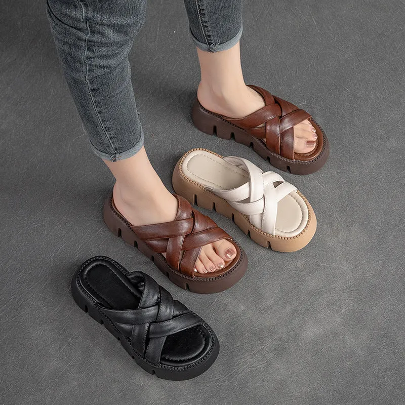 Women Handcraft Leather Summer Casual Sandals Slides